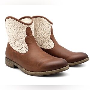 Ralph Lauren Crochet Western Leather Booties Brown 7.5